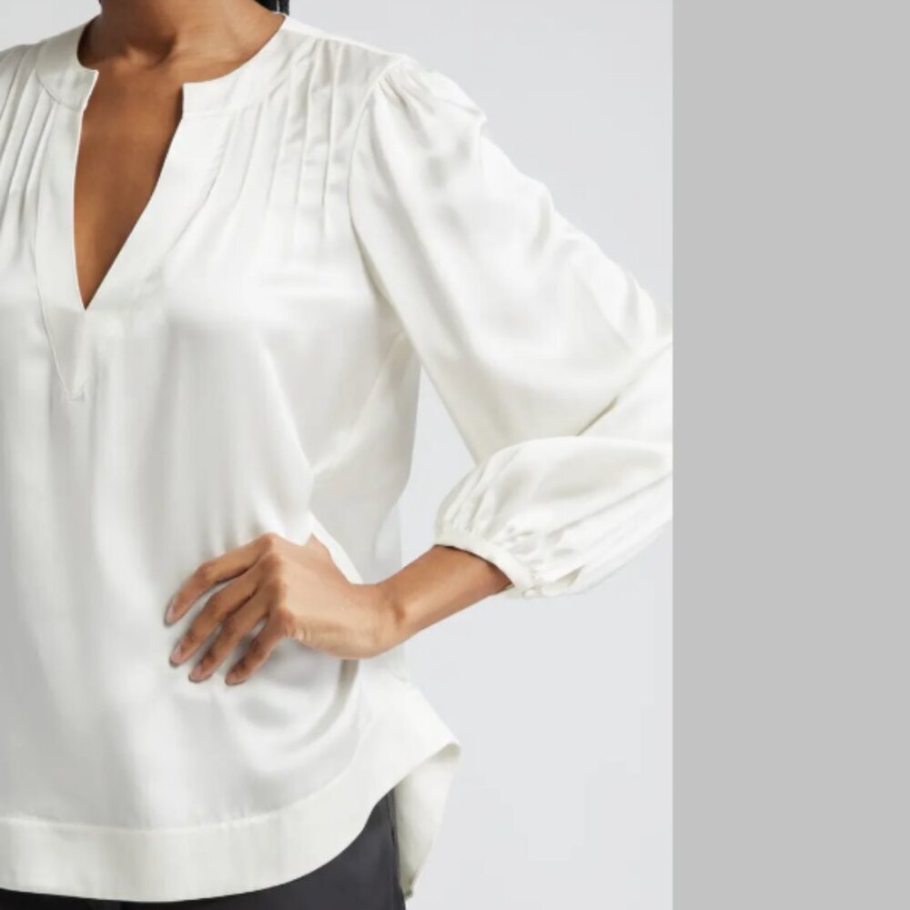 Cinq Sept 'Rita' Long-Sleeve Pintuck Silk Blouse Top, Ivory — image 4 of 4